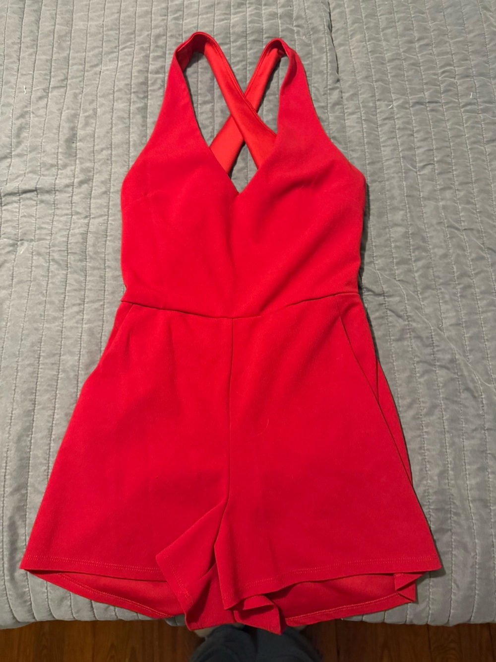 Red Cross-Back Romper Jumpsuit